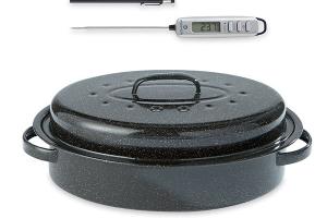 Lot roaster en acier émaillé 37 cm et thermomètre digital de cuisine à sonde Mathon