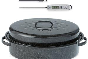 Lot roaster en acier émaillé 42,5 cm et thermomètre digital de cuisine à sonde Mathon