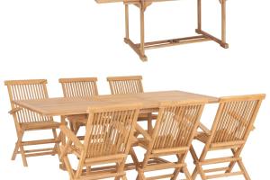 Meuble à dîner d'extérieur 7 pièces 150-200x100x75 cm teck massif 02_0014510