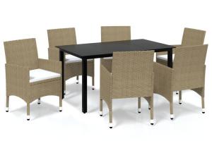 Meubles à dîner de jardin et coussins 7 pièces poly rotin beige 02_0014524