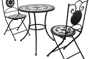Mobilier de bistro 3 pièces carreaux céramiques noir et blanc 02_0014538
