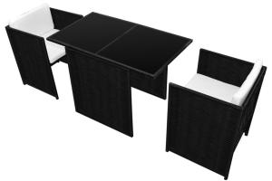 Mobilier de bistro 3 pièces avec coussins résine tressée noir 02_0014537
