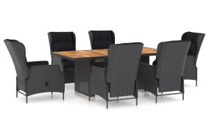 Mobilier à dîner 7 pièces avec coussins résine tressée gris foncé 02_0014636
