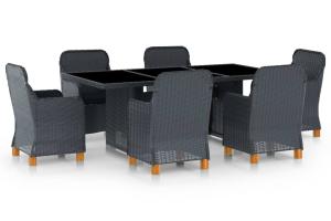 Mobilier à dîner 7 pièces avec coussins résine tressée gris foncé 02_0014637