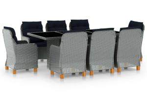 Mobilier à dîner 9 pièces avec coussins résine tressée gris clair 02_0014639
