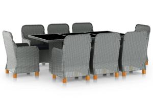 Mobilier à dîner 9 pièces avec coussins résine tressée gris clair 02_0014640