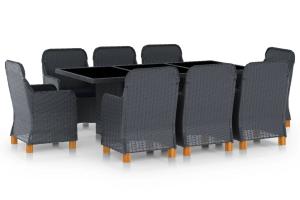 Mobilier à dîner 9 pièces avec coussins résine tressée gris foncé 02_0014643