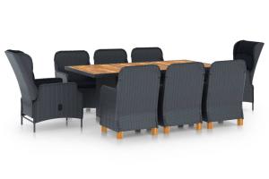 Mobilier à dîner 9 pièces avec coussins résine tressée gris foncé 02_0014644