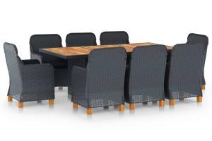Mobilier à dîner 9 pièces avec coussins résine tressée gris foncé 02_0014645