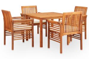 Mobilier à dîner d'extérieur 5 pièces et coussins acacia solide 02_0014657