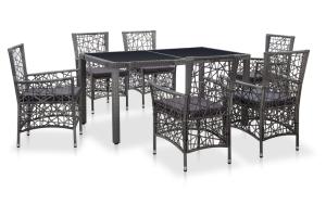 Mobilier à dîner d'extérieur 7 pièces résine tressée gris 02_0014684