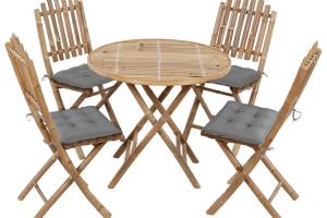 Mobilier à dîner d'extérieur pliable 5 pièces avec coussins bambou 02_0014700
