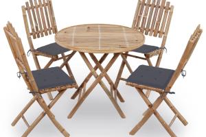 Mobilier à dîner d'extérieur pliable 5 pièces avec coussins bambou 02_0014703