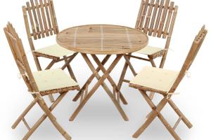 Mobilier à dîner d'extérieur pliable 5 pièces avec coussins bambou 02_0014704