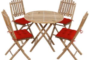 Mobilier à dîner d'extérieur pliable 5 pièces avec coussins bambou 02_0014705