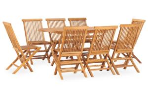 Mobilier à dîner d'extérieur pliable 9 pièces bois solide de teck 02_0014721