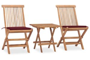Mobilier à dîner d'extérieur pliable avec coussin 3 pièces teck 02_0014723