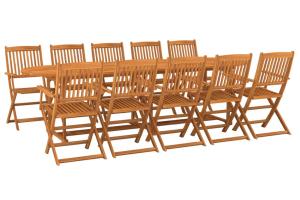 Mobilier à dîner de jardin 11 pièces bois d'acacia massif 02_0014737