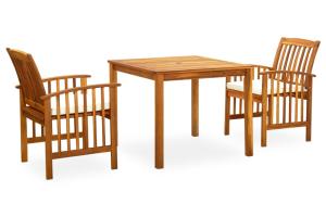 Mobilier à dîner de jardin 3 pièces et coussins acacia solide 02_0014750
