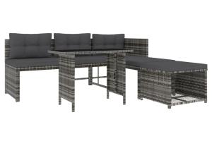 Mobilier à dîner de jardin 4 pièces et coussins gris résine tressée 02_0014762