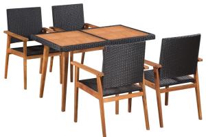 Mobilier à dîner de jardin 5 pièces résine tressée noir et marron 02_0014794