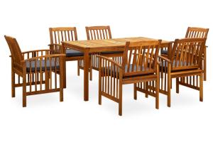 Mobilier à dîner de jardin 7 pièces avec coussins acacia solide 02_0014804
