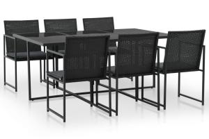 Mobilier à dîner de jardin 7 pièces et coussins résine tressée noir 02_0014820