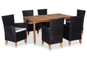 Mobilier à dîner de jardin 7 pièces résine tressée noir et marron 02_0014817