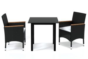 Mobilier à dîner de jardin et coussins 3 pièces résine tressée noir 02_0014852