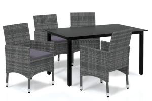 Mobilier à dîner de jardin et coussins 5 pièces résine tressée gris 02_0014891