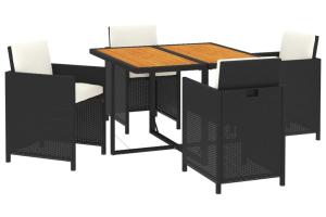 Mobilier à dîner de jardin et coussins 5 pièces résine tressée noir 02_0014892