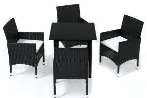 Mobilier à dîner de jardin et coussins 5 pièces résine tressée noir 02_0014893