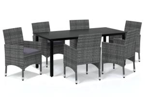 Mobilier à dîner de jardin et coussins 7 pièces résine tressée gris 02_0014912