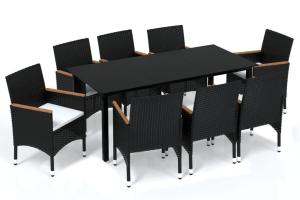Mobilier à dîner de jardin et coussins 9 pièces résine tressée noir 02_0014918