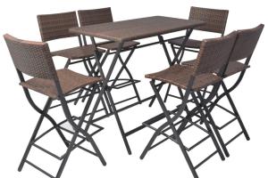 Mobilier à dîner pliable 7 pièces acier résine tressée marron 02_0014940
