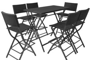Mobilier à dîner pliable jardin 7 pièces acier résine tressée noir 02_0014943