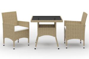 Mobilier à dîner salon de jardin 3 pièces beige résine tressée et verre 02_0014748