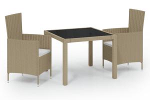 Mobilier à dîner salon de jardin 3 pièces coussins résine tressée beige 02_0014749