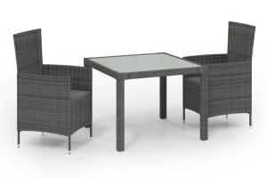 Mobilier à dîner salon de jardin 3 pièces et coussins résine tressée gris 02_0014761