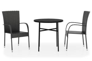 Mobilier à dîner salon de jardin 3 pièces résine tressée noir 02_0014754