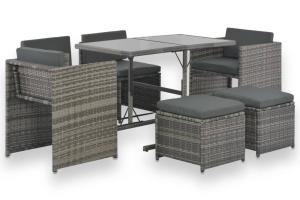 Mobilier à dîner salon de jardin 7 pièces et coussins résine tressée gris 02_0014818