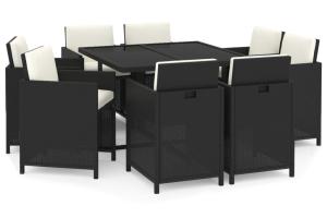 Mobilier à dîner salon de jardin et coussins 9 pièces résine tressée noir 02_0014919