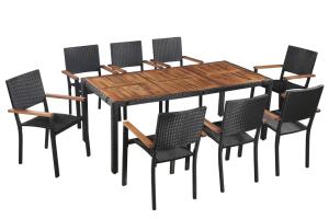 Mobilier d'extérieur 9 pièces résine tressée et bois d'acacia noir 02_0014529