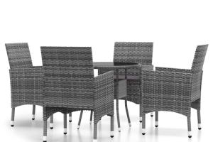 Mobilier de salle à manger de jardin 5 pièces résine tressée gris 02_0014594