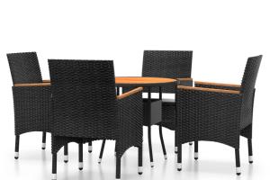 Mobilier de salle à manger de jardin 5 pièces résine tressée noir 02_0014595
