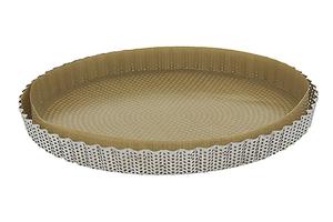 Moule à tarte amovible 28 cm inox perforé et feuille de cuisson antiadhésive De Buyer