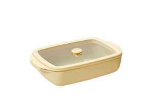 Plat à four rectangulaire en verre borosilicate avec couvercle Crème 0,8 L Pebbly