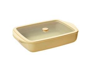 Plat à four rectangulaire en verre borosilicate avec couvercle Crème 1,6 L Pebbly
