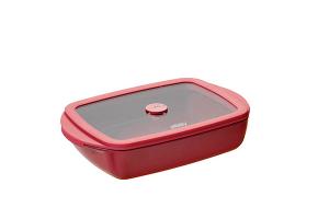Plat à four rectangulaire en verre borosilicate avec couvercle Grenat 0,8 L Pebbly