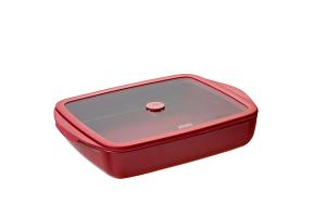 Plat à four rectangulaire en verre borosilicate avec couvercle Grenat 1,6L Pebbly